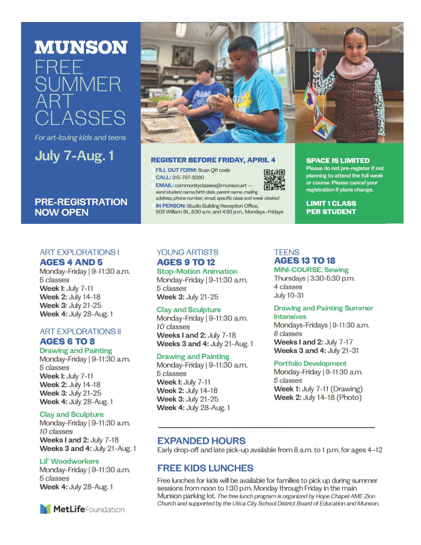 MUNSON 2025 FREE SUMMER CLASS FLYER