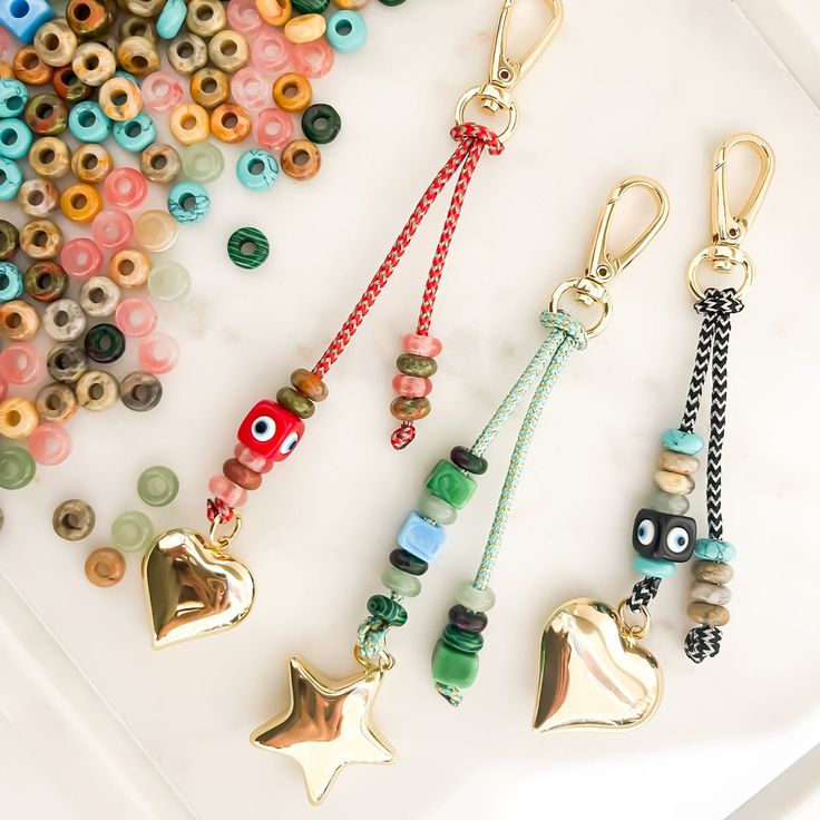 Viral Bag Charm with Star or Heart Customizable Clip On Accessory in Red Green or Black Green Heart